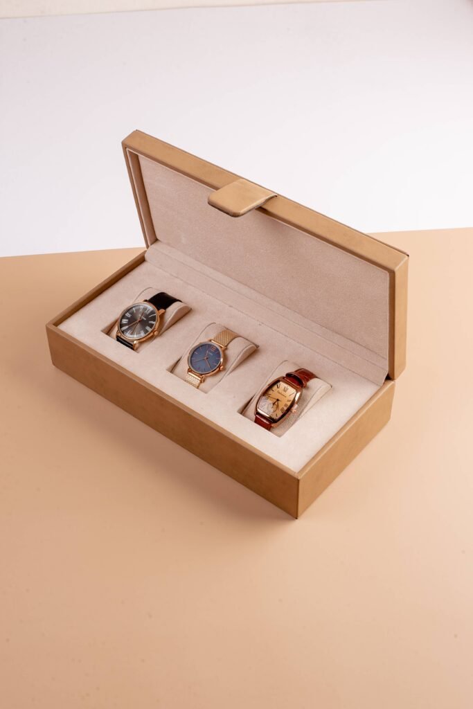 Luna Ludovica - Custom Beige Luxury Watch Box with velvet and leather made by manufacturer
