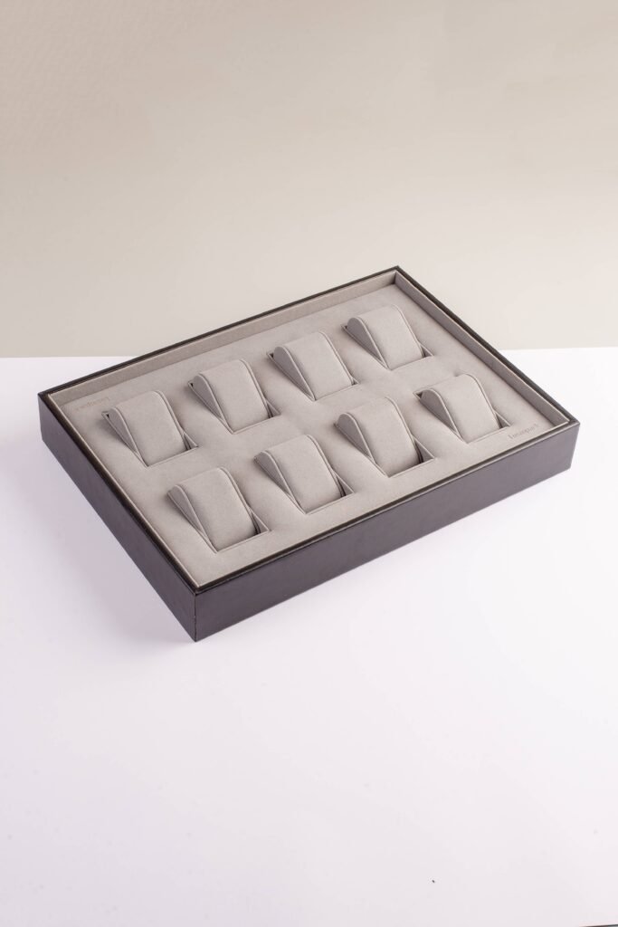 Matilde - Custom Black Watch Display with leather and fabric made by manufacturer