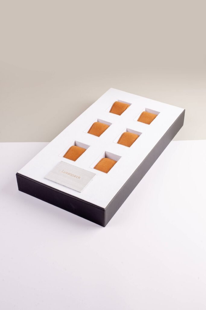 Isotta - Custom Brown Watch Display with leather, velvet, and fabric made by manufacturer