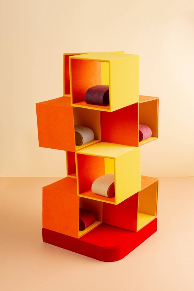 Torre - Custom Orange Watch Display with fabric made by manufacturer
