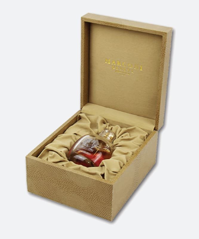 Julietta Cosmetics – Custom brown perfume packaging with velvet by manufacturer