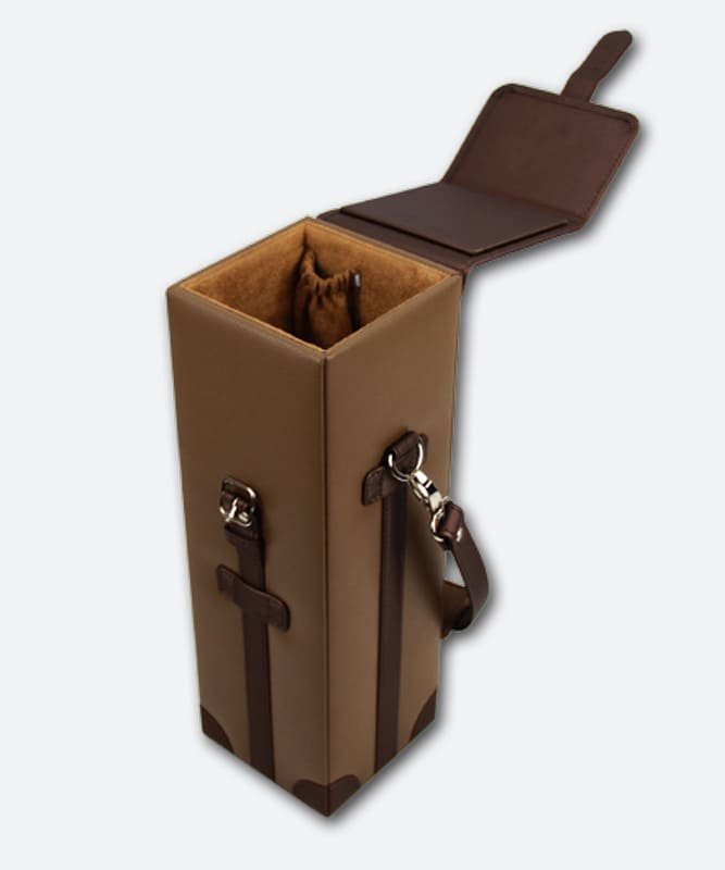 Olivia Wine and Spirits – Custom brown wine and spirits packaging with leather and velvet by manufacturer