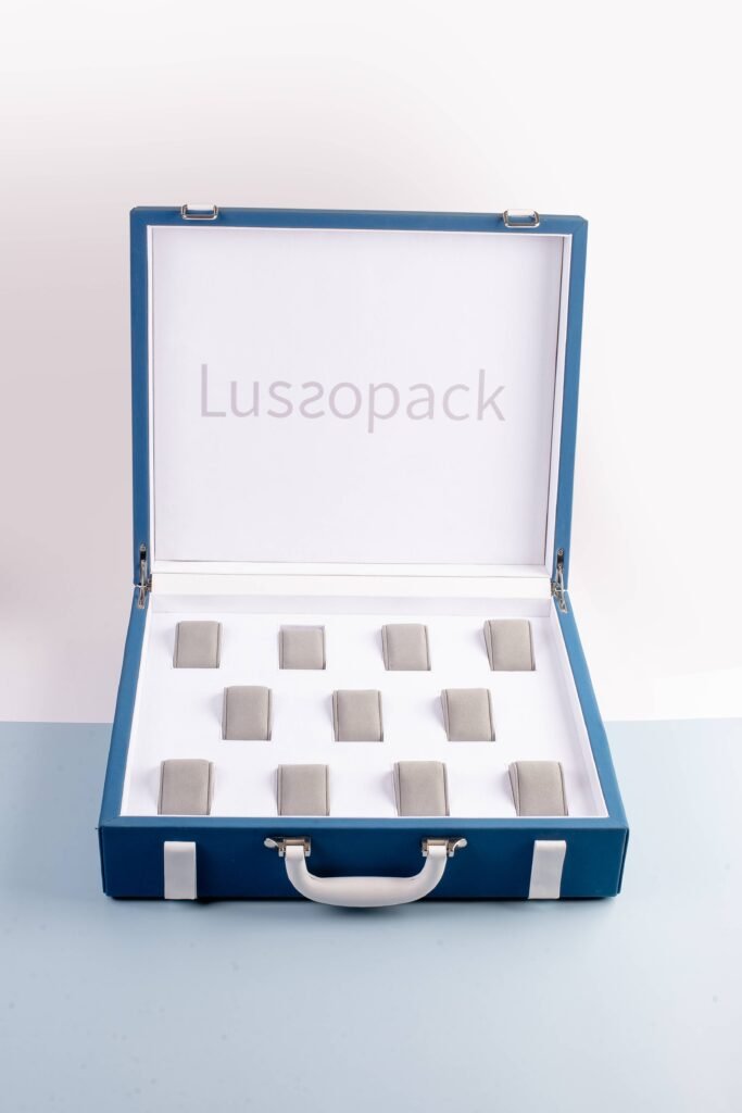Stefano Ludovica - Custom Blue Luxury Watch Box with leather, velvet, and fabric made by manufacturer